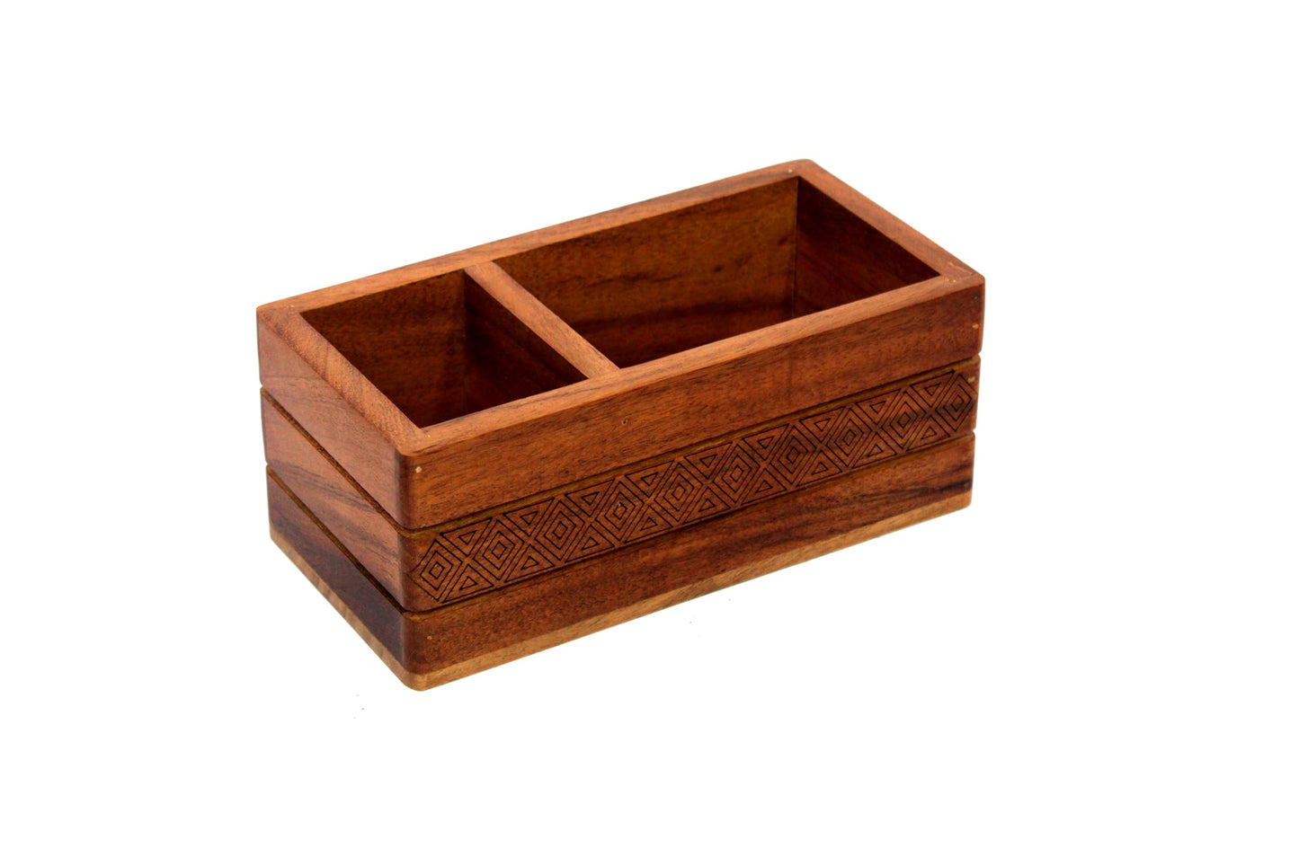 KLEO Wooden Organizer Stand Caddy - Mango Wood Cutlery Holder, Tableware Storage Box for Kitchen, Dining Table | Spoon, Knife, Fork, Chopstick, Spices Organizer | Pen Stand & Stationery Box