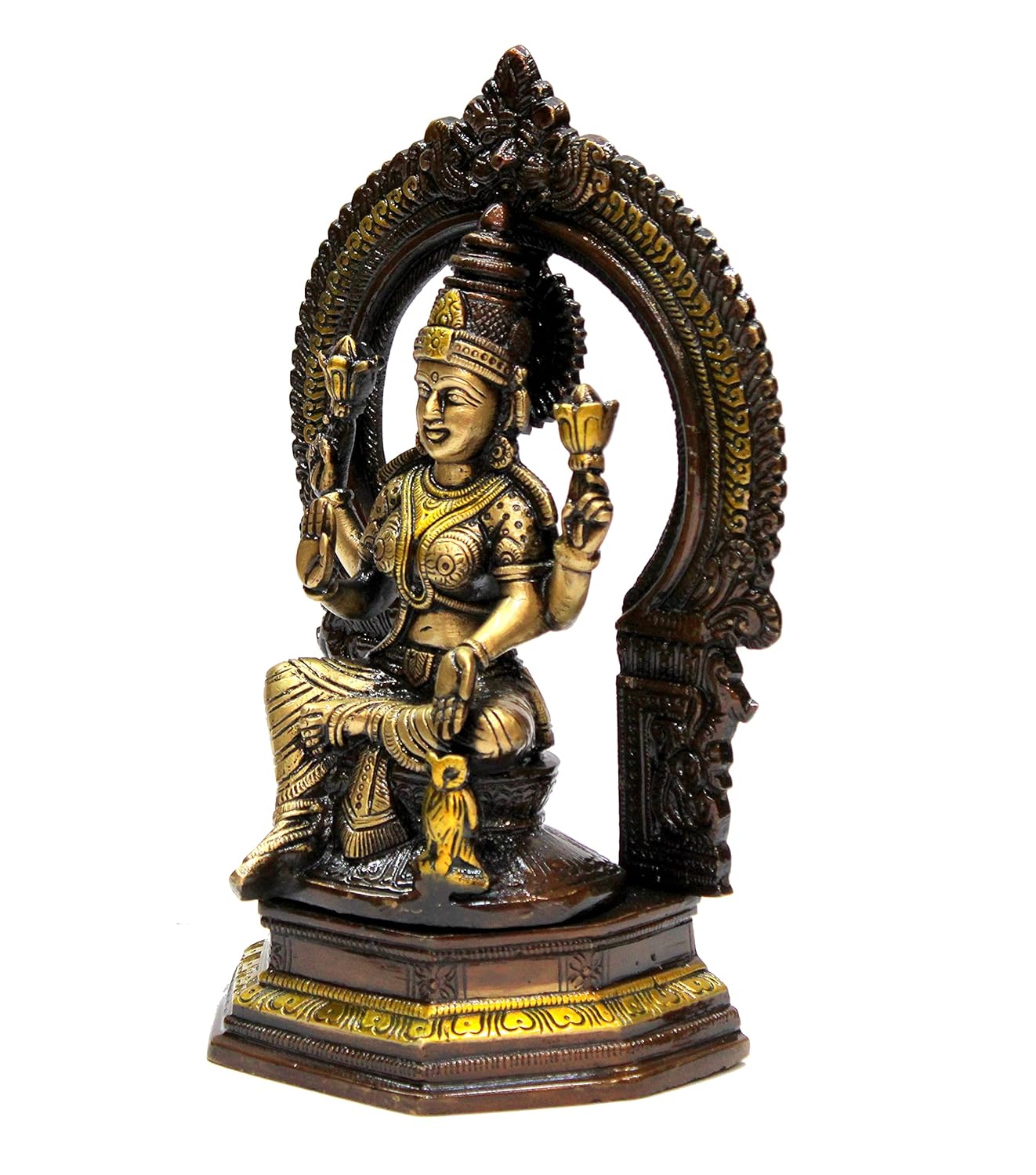 ESPLANADE Brass Laxmi Lakshmi Goddess Murti Idol Statue Figurine Sculpture | Pooja Idols - Home Decor | Brown-Golden - 9.75" Inches