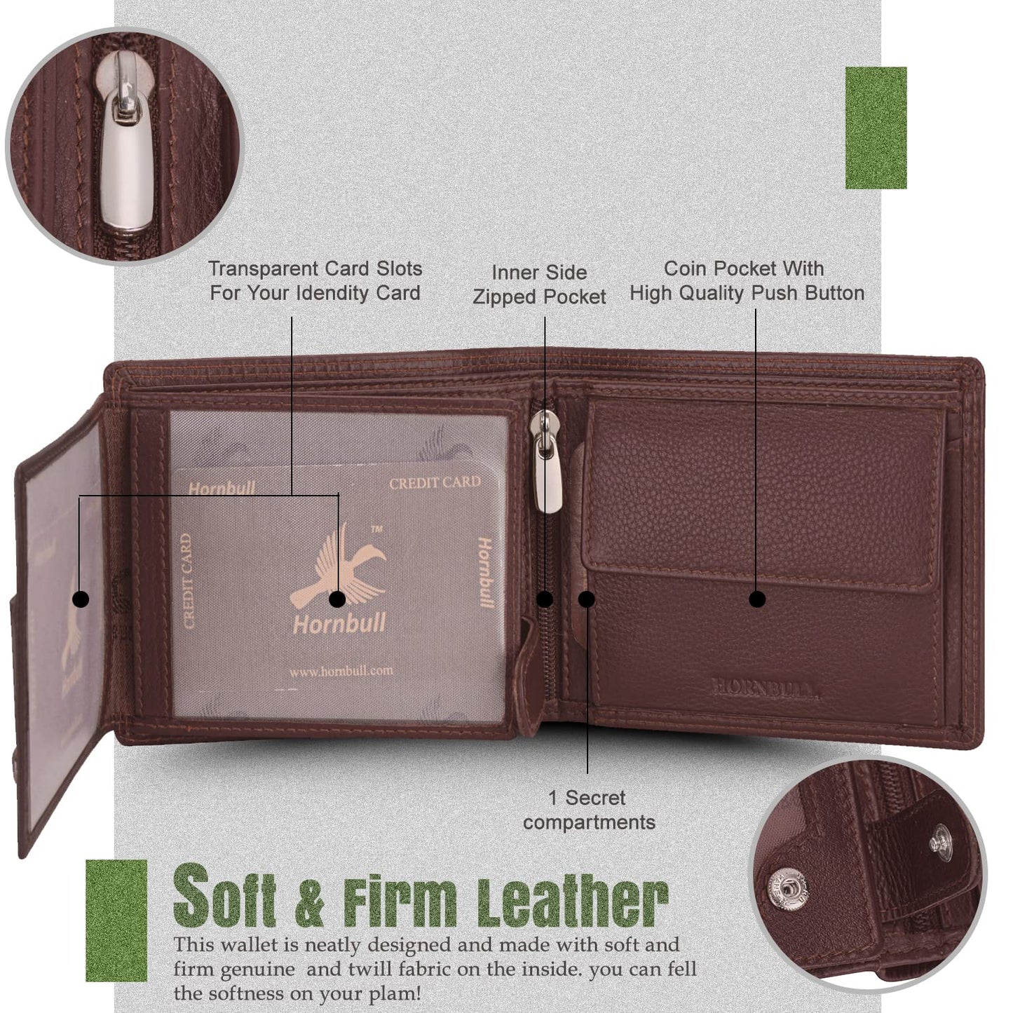 HORNBULL Themes Brown Mens Leather Wallet, Keyring & Pen Combo Gift Set for Men | Valentine's Day Branded Gift Hamper for Men