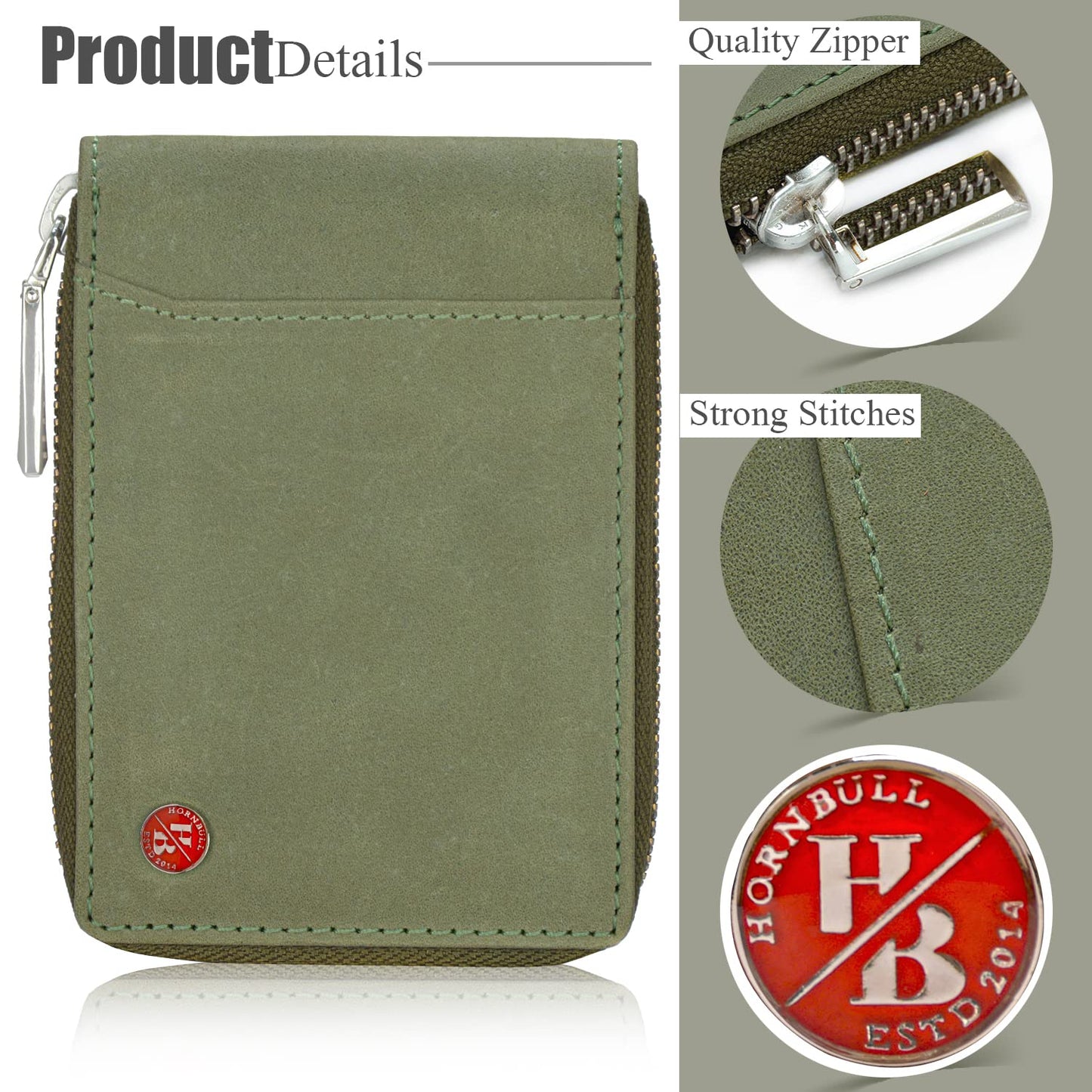 HORNBULL Steve Green RFID Blocking Leather Wallet for Men | Vertical Credit Debit Card Holder