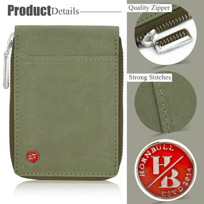 HORNBULL Steve Green RFID Blocking Leather Wallet for Men | Vertical Credit Debit Card Holder