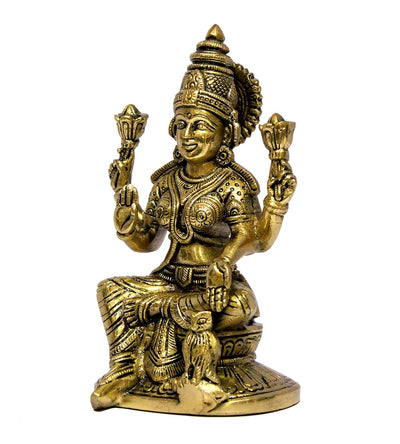 eSplanade Brass Laxmi Lakshmi Goddess Murti Idol Statue Figurine Sculpture | Pooja Idols - Home Decor | Golden - 6.75" Inches & 9.75" Inches - Multi