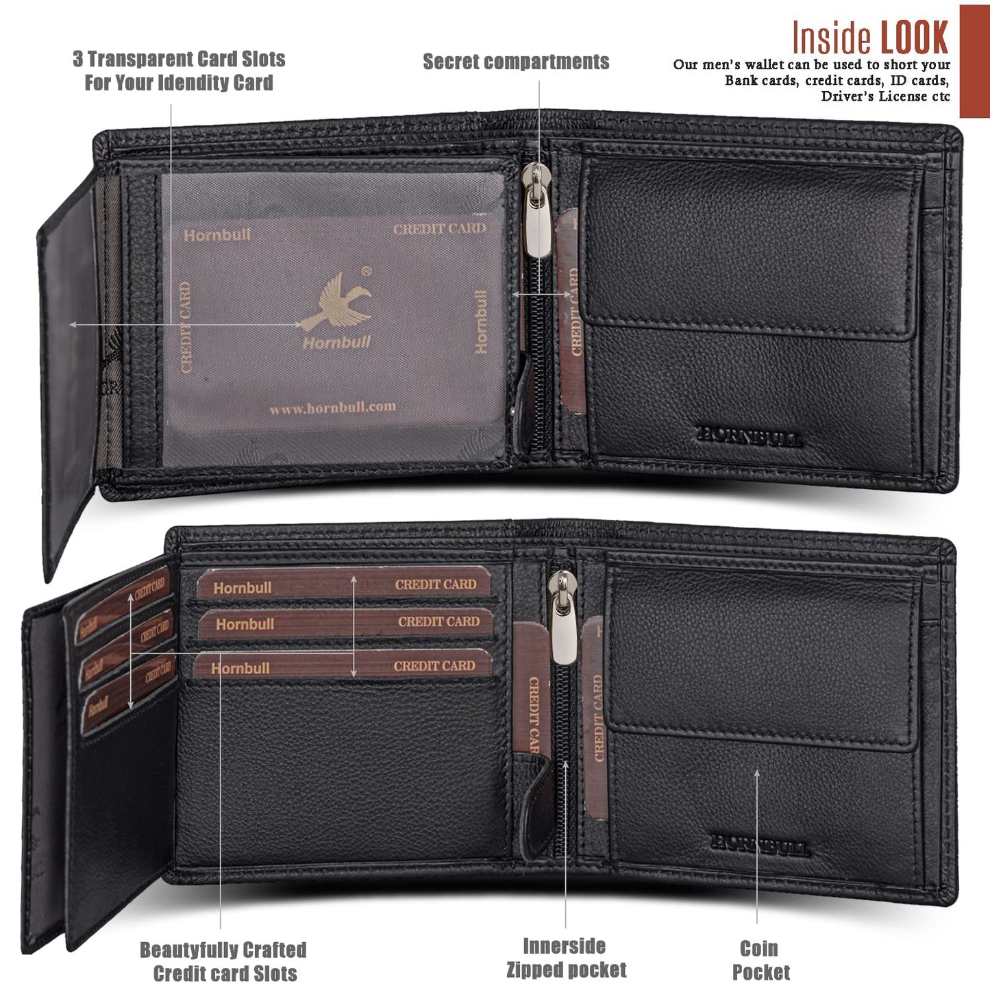 HORNBULL Themes Black Mens Leather Wallet, Keyring & Pen Combo Gift Set for Men | Wallet Men Leather Branded
