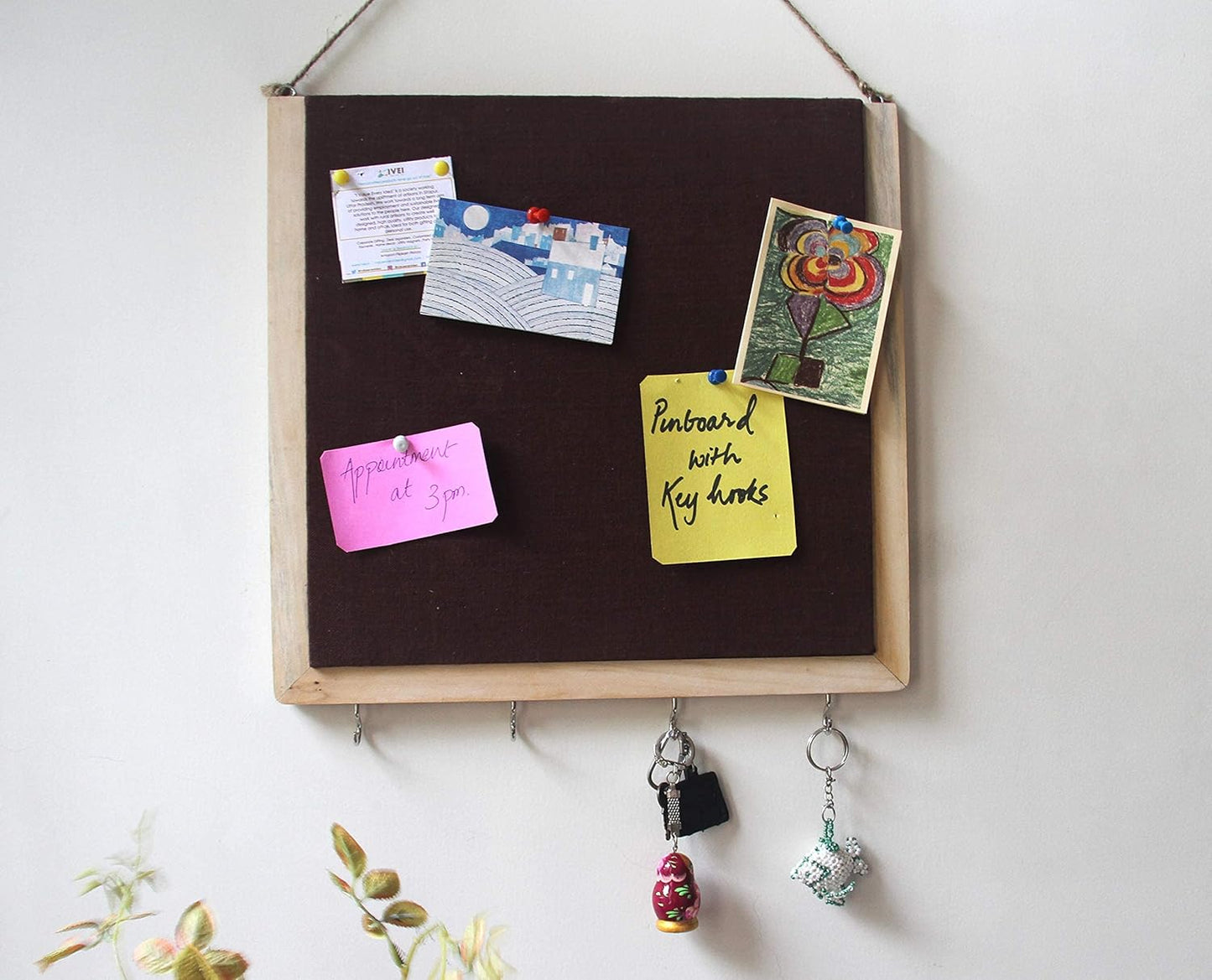 IVEI Wooden Pinboard with Keyhooks - Blue, Brown