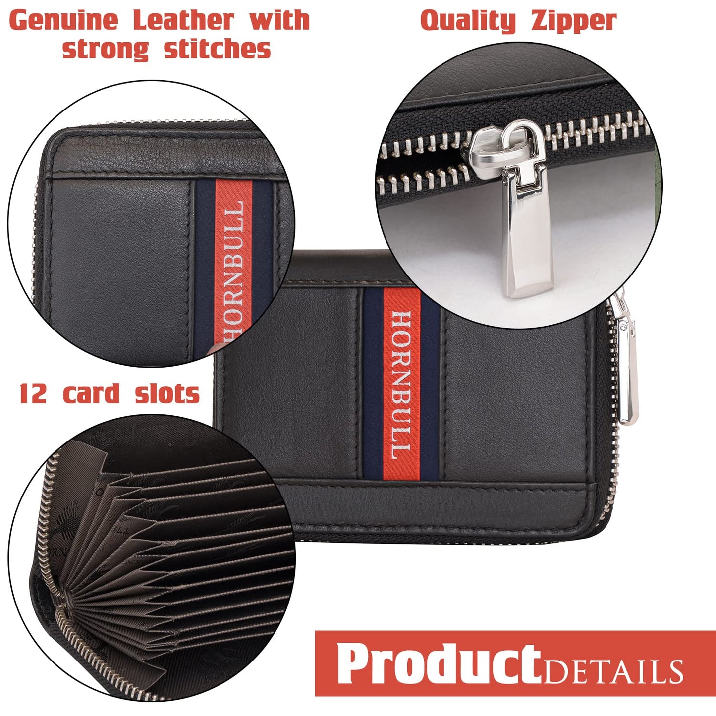 HORNBULL Dixon Black RFID Blocking Leather Wallet for Men | Vertical Credit Debit Card Holder