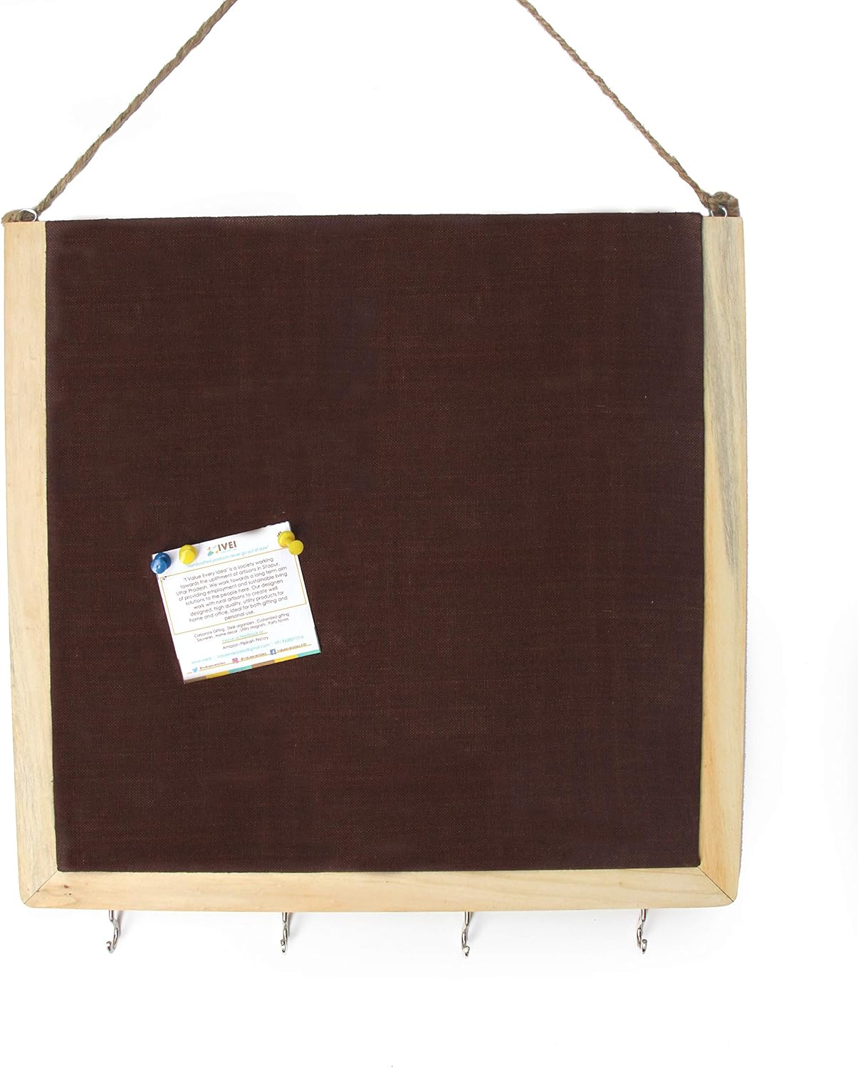 IVEI Wooden Pinboard with Keyhooks - Blue, Brown
