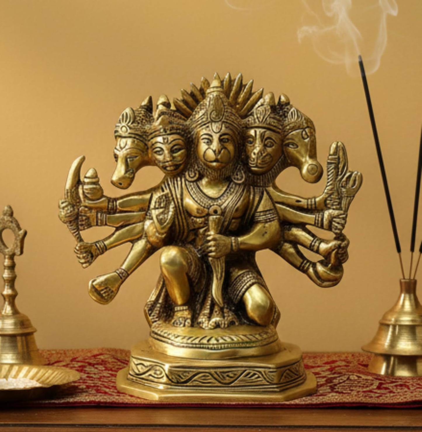 ESPLANADE Brass Panchmukhi Hanuman Anjaneya Pavan Putra Bajrangbali Idol Murti Moorti Statue (7 Inch)