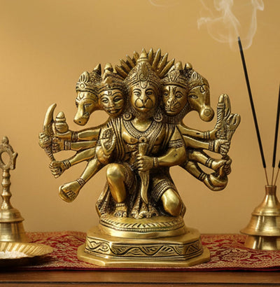 ESPLANADE Brass Panchmukhi Hanuman Anjaneya Pavan Putra Bajrangbali Idol Murti Moorti Statue (7 Inch)