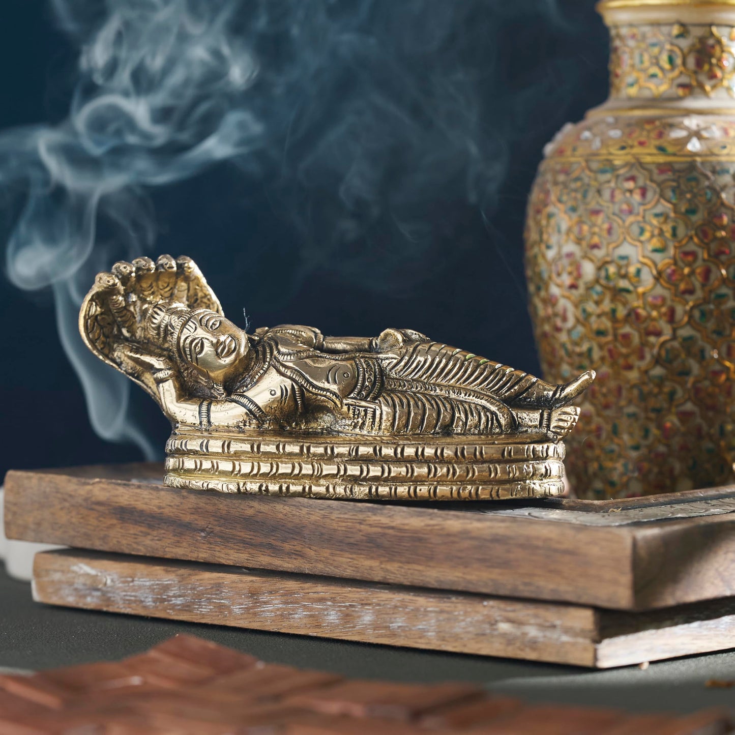 ESPLANADE Brass Vishnu Murti Resting on Sheshnag, Padmanabhaswamy Narayan God Idol, Handmade Heavy Brass Statue, Pooja Mandir Idol, Gift for Home Décor