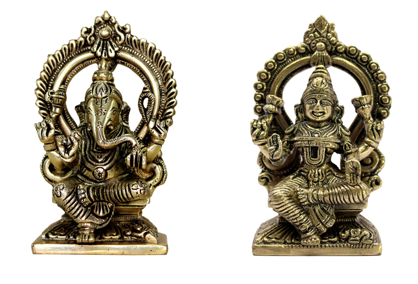 ESPLANADE Lakshmi Ganesh Murti, Laxmi Ganesha Idol Statue Sculpture - Set of 2 - Brown-Golden - Brass | for Home Mandir, Diwali Pooja, Gift for Family and Friends (5.9" Height)