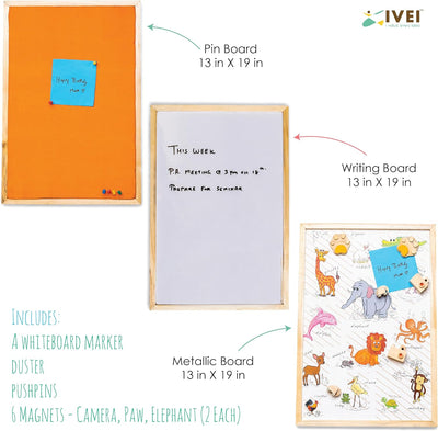 IVEI Combination Board with Magnet Board, Pin Board & Whiteboard- Set of 3- Dark Blue -Innovative Organizer for Kids and Adults with Magnets- To Do Boards - Best Gift for Home, Office, School- (Big) Blue, Pink,Orange
