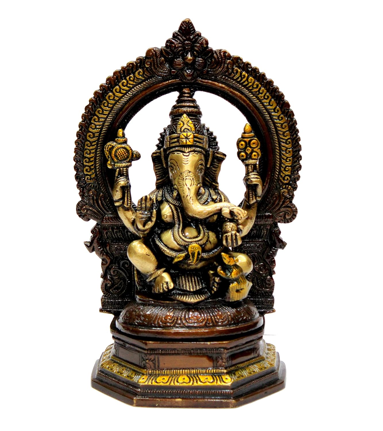 ESPLANADE Brass Laxmi Lakshmi Ganesh Ganesha Murti Idol Statue Sculpture - Set of 2 - Brown-Golden - 9.75" Inches (Large)