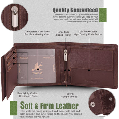 HORNBULL Themes Brown Mens Leather Wallet, Keyring & Pen Combo Gift Set for Men | Valentine's Day Branded Gift Hamper for Men