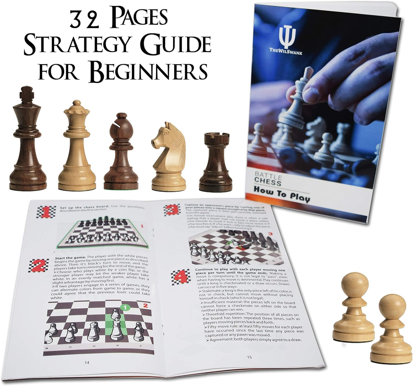 10 x 10 Inch Premium Foldable Magnetic Chess Set with Free Chess Bag and Strategy Guide Book (How to Play Chess)