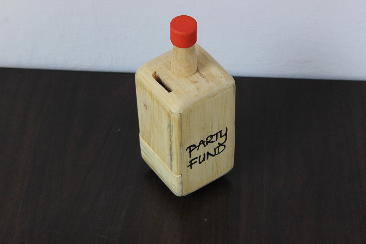 IVEI Wooden Piggy Bank Bottle Shaped Money Box - Piggy Bank for Adults - Handmade Wooden Coin Bank for Party Fund - Money Storage Box - Wooden Money Bank - Wooden Piggy Bank with Lock - Orange & Yellow