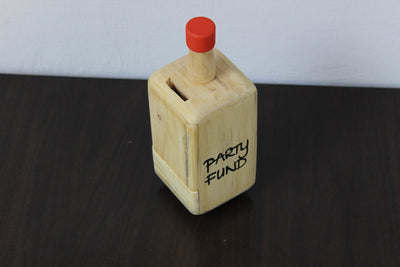 IVEI Wooden Piggy Bank Bottle Shaped Money Box - Piggy Bank for Adults - Handmade Wooden Coin Bank for Party Fund - Money Storage Box - Wooden Money Bank - Wooden Piggy Bank with Lock - Orange & Yellow