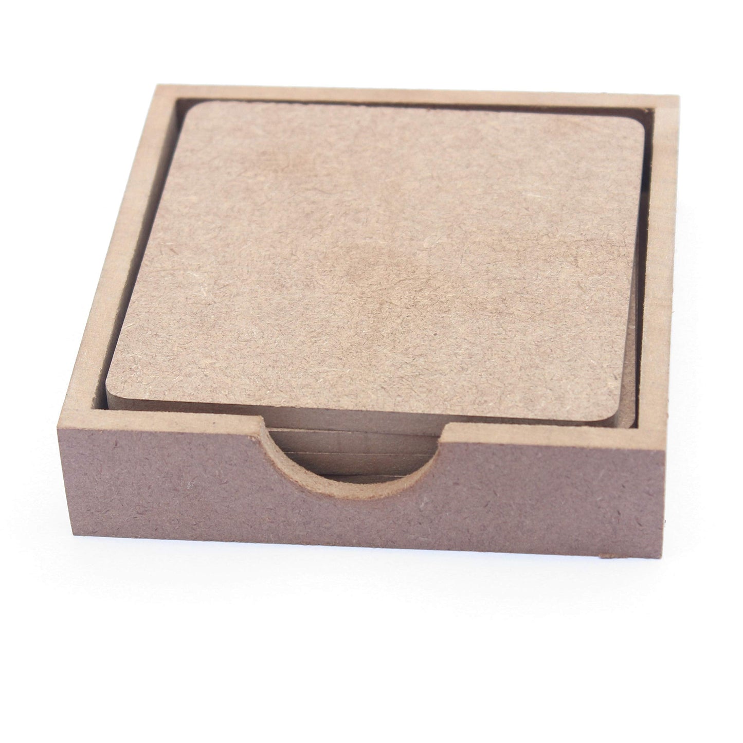 IVEI MDF DIY Square Coasters with Holder - MDF Plain Wooden Coasters & Holder Blank Cutouts for Painting Wooden Sheet Craft, Decoupage, Resin Art Work & Decoration - Set of 4 (3.5in X 3.5in)