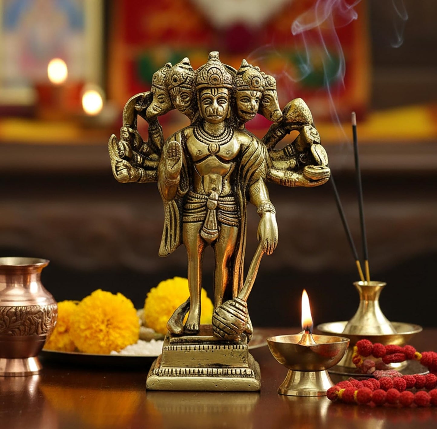 ESPLANADE Brass Panchmukhi Hanuman Anjaneya Pavan Putra Bajrangbali Idol Murti Moorti Statue (6.5 Inch)