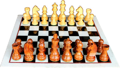 StonKraft Collectible White & Black Marble Chess Board Set + Brass Chess Pieces Pawns - Decorative Stone Chess - Home Decor - 15" Inches
