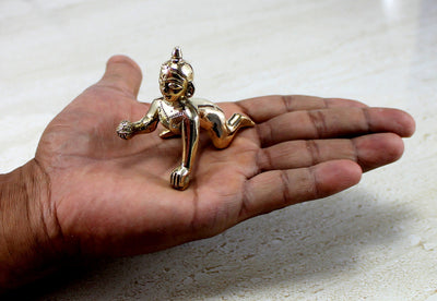 StonKraft - Lord Krishna Kishan Kanha with Kamdhenu Cow Murti Idol Statue Sculpture - Brass - 8" & 9" - Multicolor