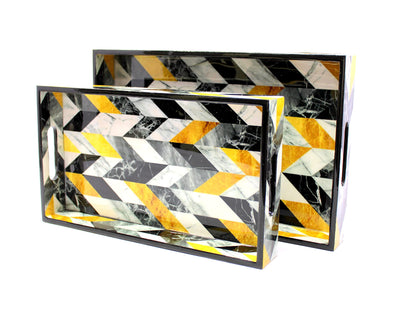 ESPLANADE Wooden Serving Trays - Set of 2 - Home Office Dining Table Multipurpose Serveware - 16" x 10" Inches - Black-Yellow