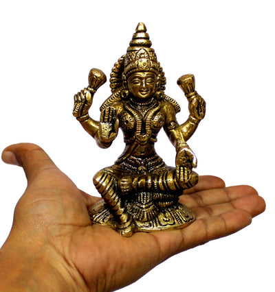 ESPLANADE Brass Laxmi Lakshmi Goddess Murti Idol Statue Figurine Sculpture - Pooja Idols - Home Decor - Golden - 4.75" Inches