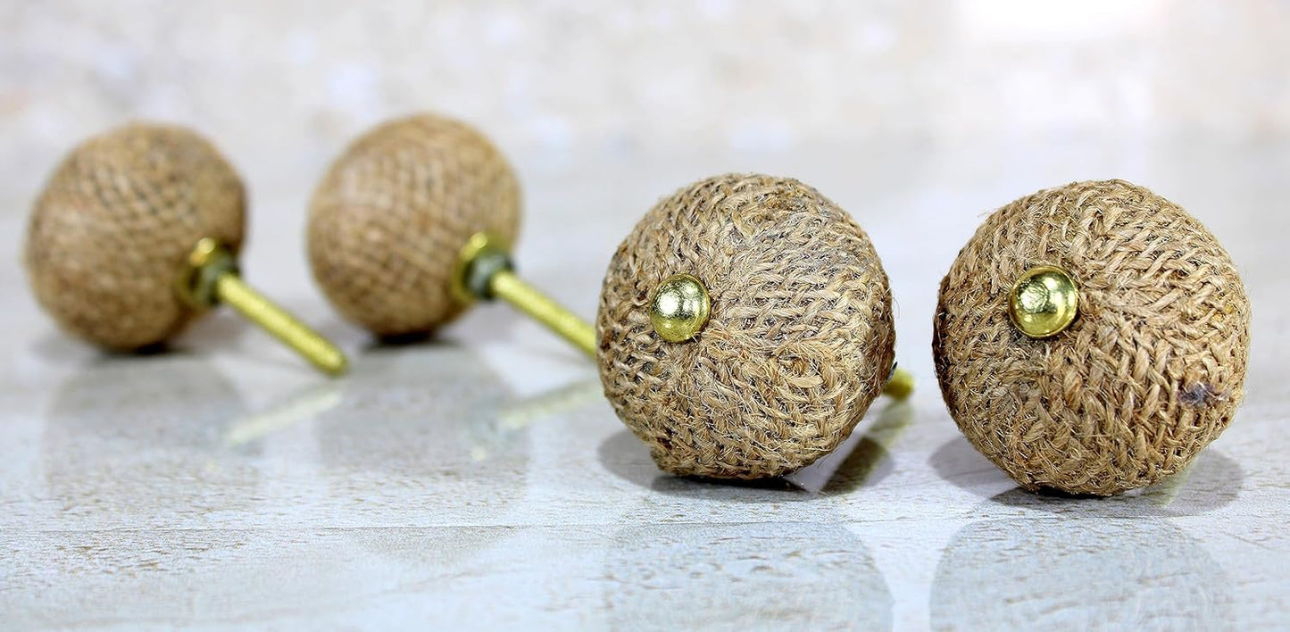 eSplanade Cupboard Drawer Door Knobs - Set of 4 | Wooden-Plastic Drawer Handles Cabinet Cupboard Pulls Almirah Hooks - Diameter 4 cms (Jute Brown)