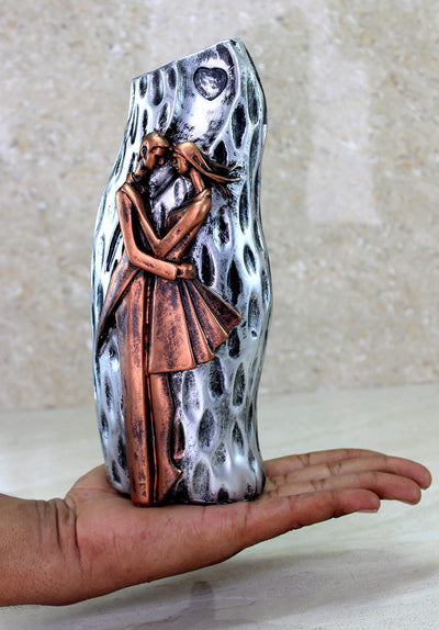 eSplanade Resin Flower Vase Flower Pot Holder Decorative Showpiece - Home Decor - Copper-Grey - 9.5" Inches