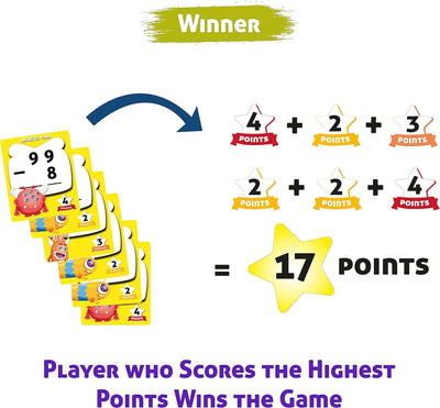 Yuka Champs Upmath Flash Cards for Subtraction, Math Card Games for Kids Ages 6-12, Multi Level Play Homeschool Educational Games, Learn Upto Double Digit Subtraction, 135 Cards, 1-4 Players
