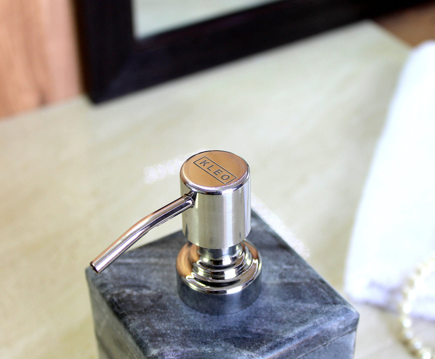 KLEO - Bathroom Accessory Set made from Natural Stone - Bath Accessories set of 4 includes Soap Dispenser, Toothbrush Holder, Tumbler and Soap Dish (Green, Grey)