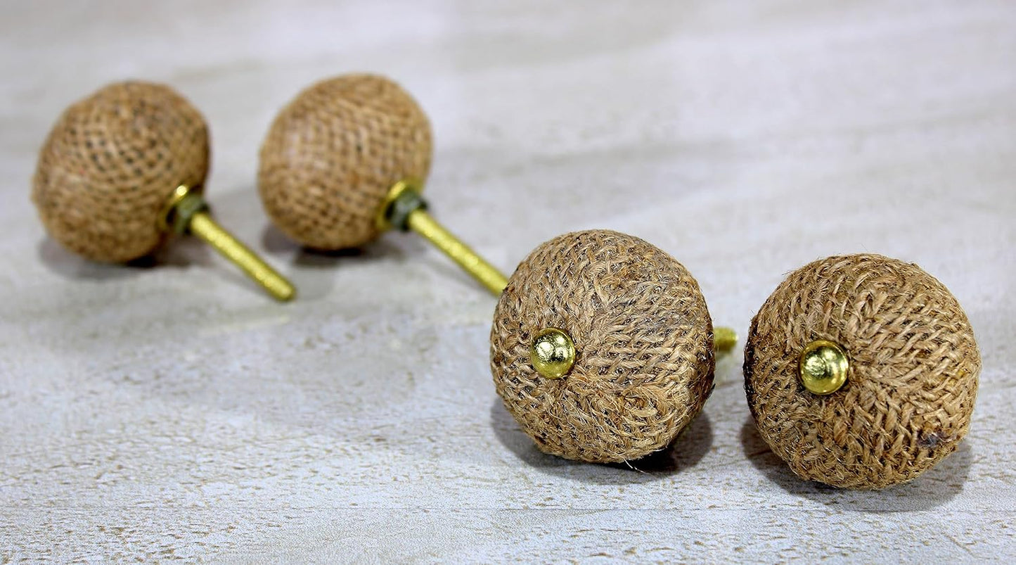 eSplanade Cupboard Drawer Door Knobs - Set of 4 | Wooden-Plastic Drawer Handles Cabinet Cupboard Pulls Almirah Hooks - Diameter 4 cms (Jute Brown)