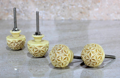 eSplanade Cupboard Drawer Door Knobs - Set of 4 | Wooden-Plastic Drawer Handles Cabinet Cupboard Pulls Almirah Hooks - Diameter 4 cms (Cream-White)