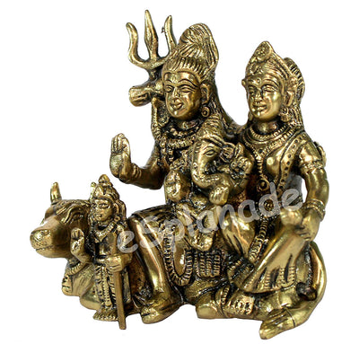 StonKraft 6-inch Brass Shiv Parivar Shiva Parvati Ganesh Family Murti Idol Statue Sculpture, 4.5-inch (Golden)