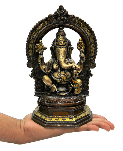 ESPLANADE Brass Laxmi Lakshmi Ganesh Ganesha Murti Idol Statue Sculpture - Set of 2 - Brown-Golden - 9.75" Inches (Large)