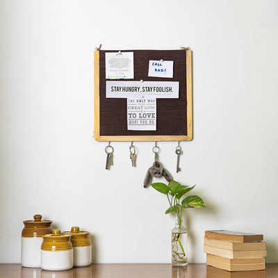 IVEI Wooden Pinboard with Keyhooks - Blue, Brown