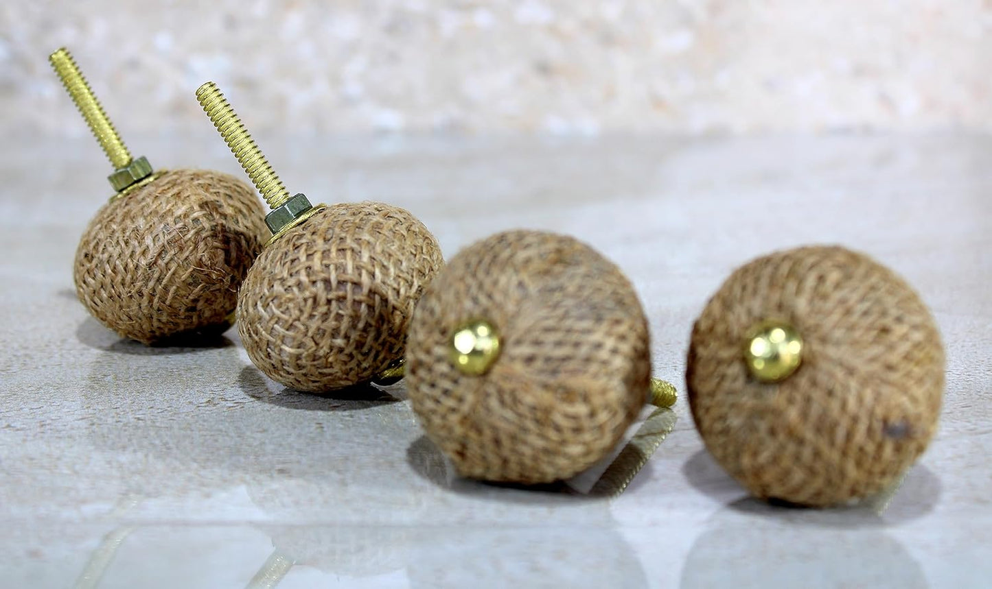 eSplanade Cupboard Drawer Door Knobs - Set of 4 | Wooden-Plastic Drawer Handles Cabinet Cupboard Pulls Almirah Hooks - Diameter 4 cms (Jute Brown)