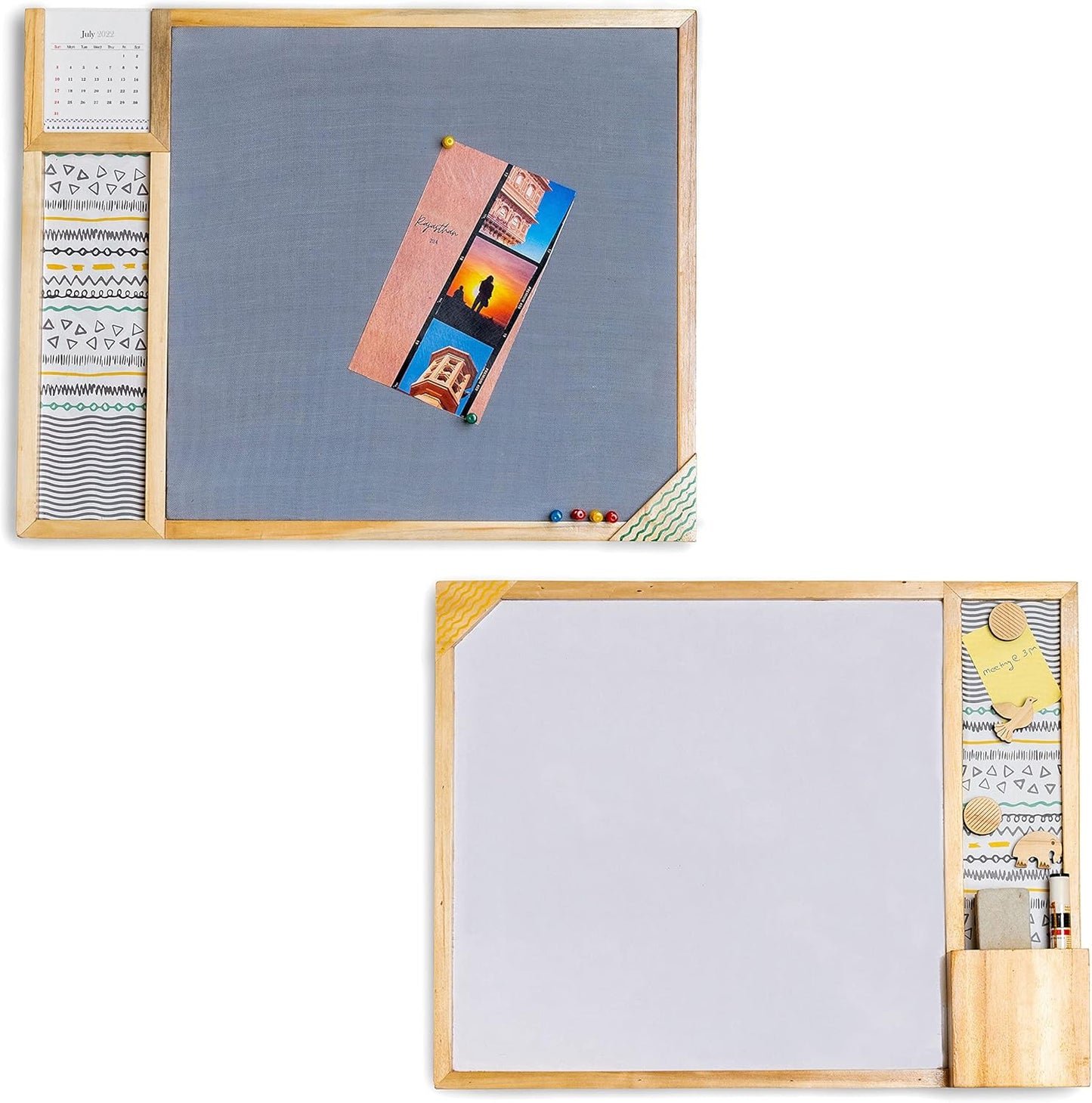 IVEI Combination Board with Magnet Board, Pin Board, Whiteboard & Calendar-Innovative Organizer for Kids and Adults with Magnets to Do Boards Gift for Home, Office, School- Set of 2 - Dark Blue, Grey