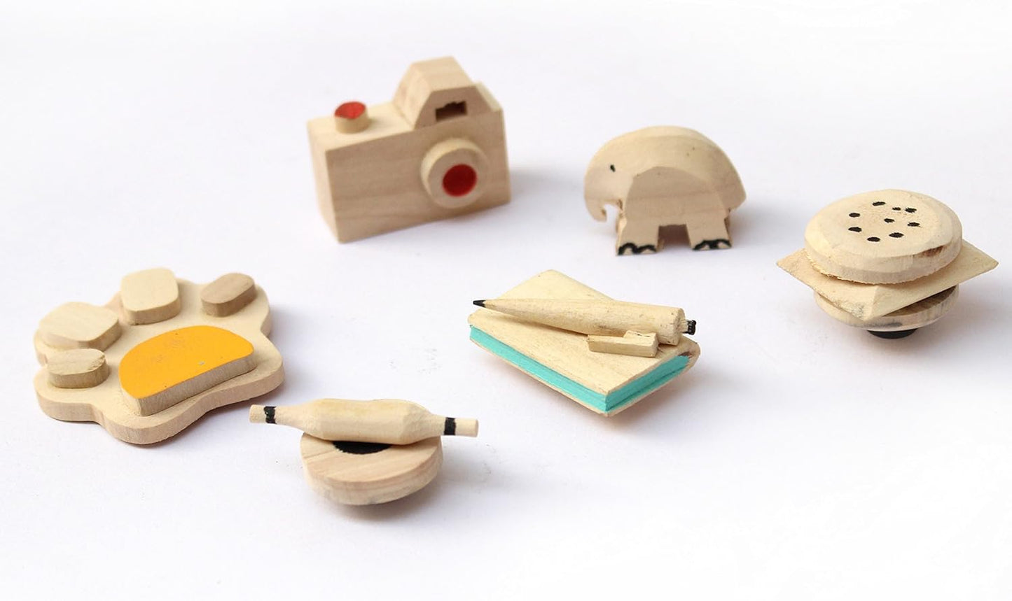 IVEI wooden miniature decorative fridge magnets - wooden handcrafted miniature collection - quirky magnets - budget gifts - set of 6 - for refrigerator.