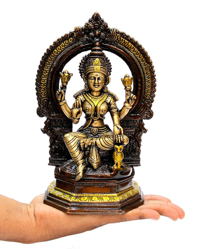 ESPLANADE Brass Laxmi Lakshmi Ganesh Ganesha Murti Idol Statue Sculpture - Set of 2 - Brown-Golden - 9.75" Inches (Large)