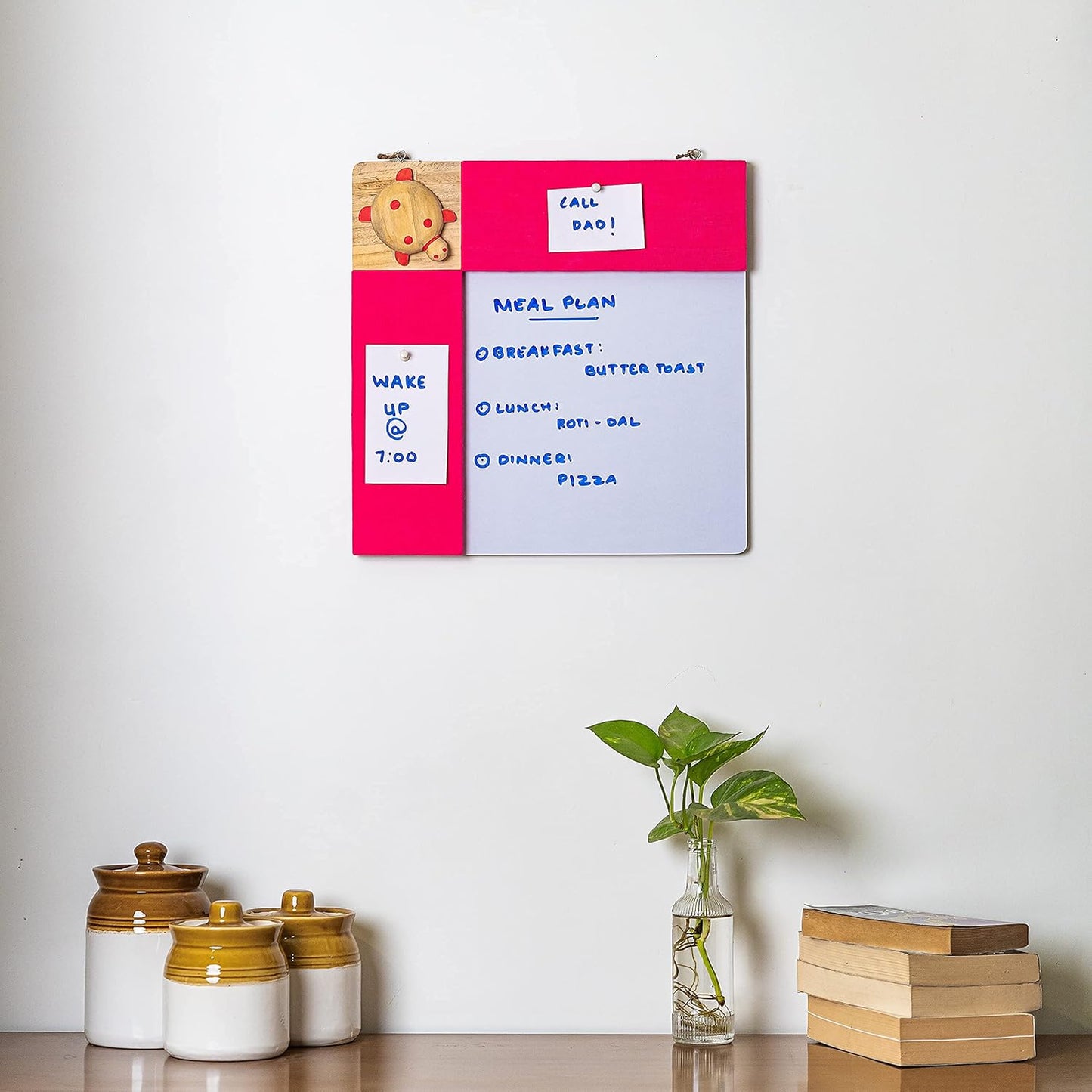 IVEI Pink pin Board and whiteboard Combination - Dry Erase Board - Bulletin Board - Innovative Organizer - for Kids and Adults - Handcrafted Turtle