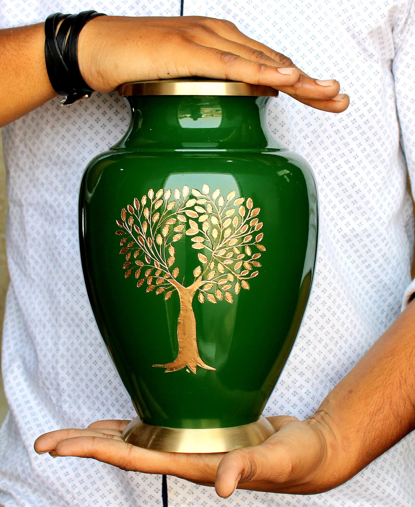 eSplanade Brass Cremation Urn Memorial Jar Pot Container | Full Size Urn for Funeral Ashes Burial | Engraved Metal Urn |
