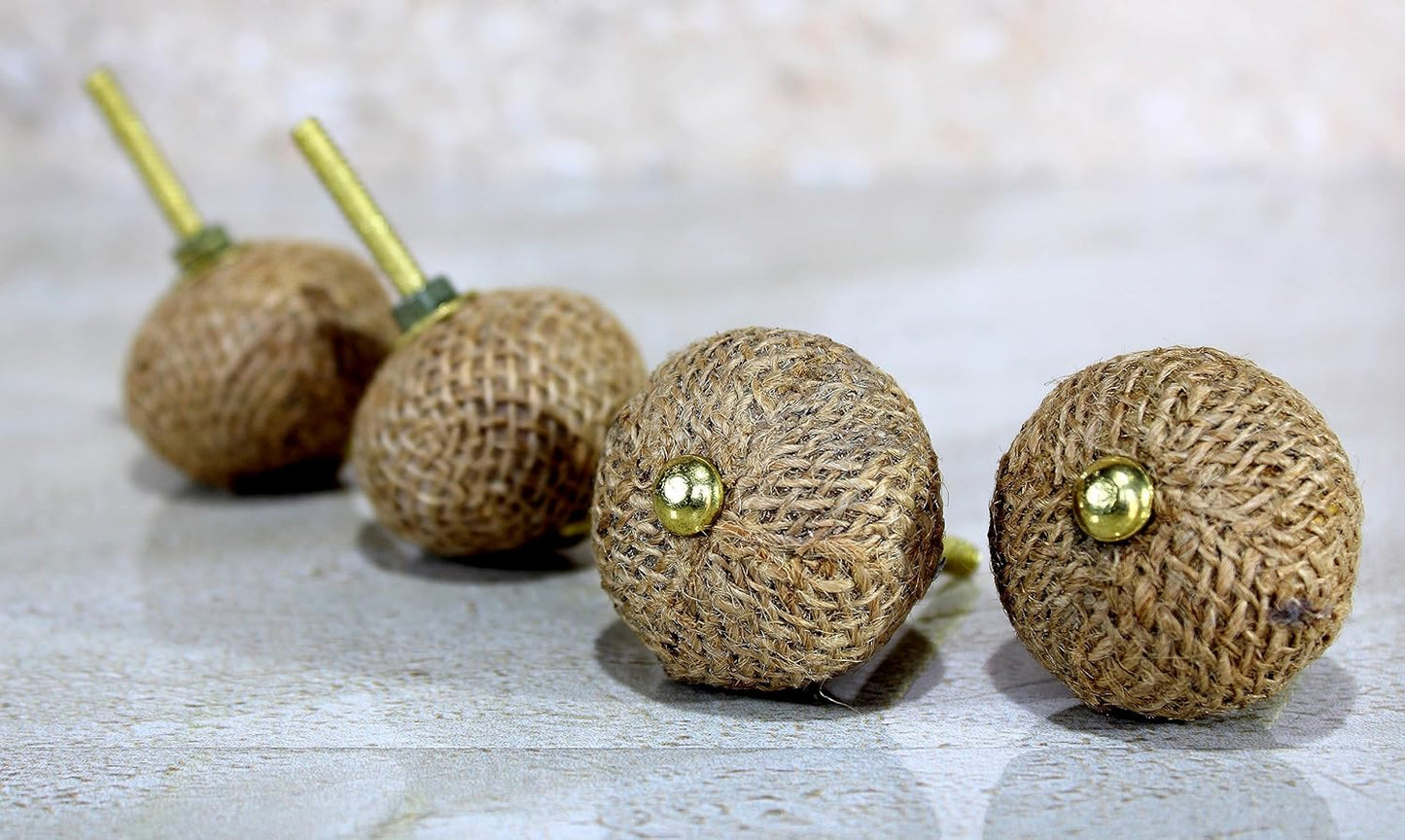 eSplanade Cupboard Drawer Door Knobs - Set of 4 | Wooden-Plastic Drawer Handles Cabinet Cupboard Pulls Almirah Hooks - Diameter 4 cms (Jute Brown)