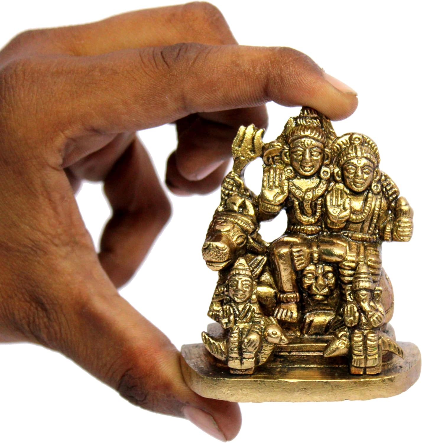 eSplanade Brass Shiva Parvati Pariwar - Shiva Family | Shiva Bholenath Shankar Parvati Ganesh Ganesha Nandi Family Murti Idol Statue Sculpture - Small Size - 2.25" inches