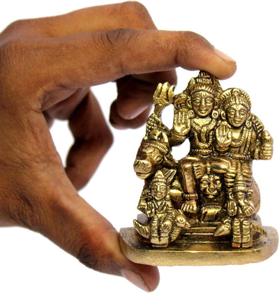 eSplanade Brass Shiva Parvati Pariwar - Shiva Family | Shiva Bholenath Shankar Parvati Ganesh Ganesha Nandi Family Murti Idol Statue Sculpture - Small Size - 2.25" inches