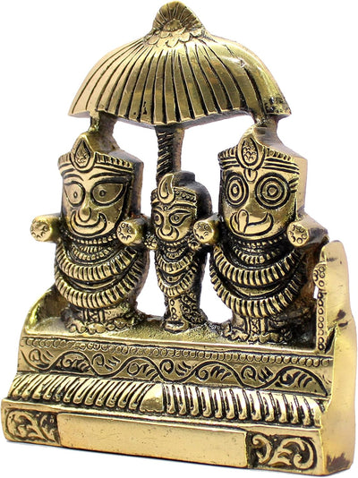 eSplanade Brass Lord Puri Jagannath, Balaram and Subhadra maa Idol for Decor Idol Murti Statue - 2.75 & 5.25 inches