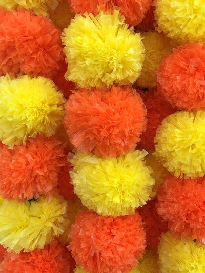 eSplanade Artificial Marigold Flower Garlands for Home Decor - Pack of 5 Strings - Multi-colour- 4 to 4.5 Feet Length