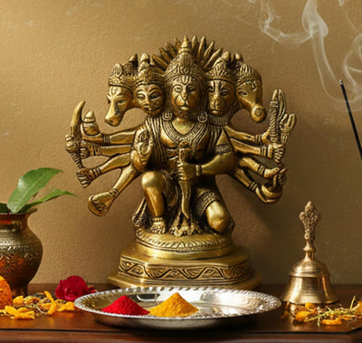 ESPLANADE Brass Panchmukhi Hanuman Anjaneya Pavan Putra Bajrangbali Idol Murti Moorti Statue (7 Inch)