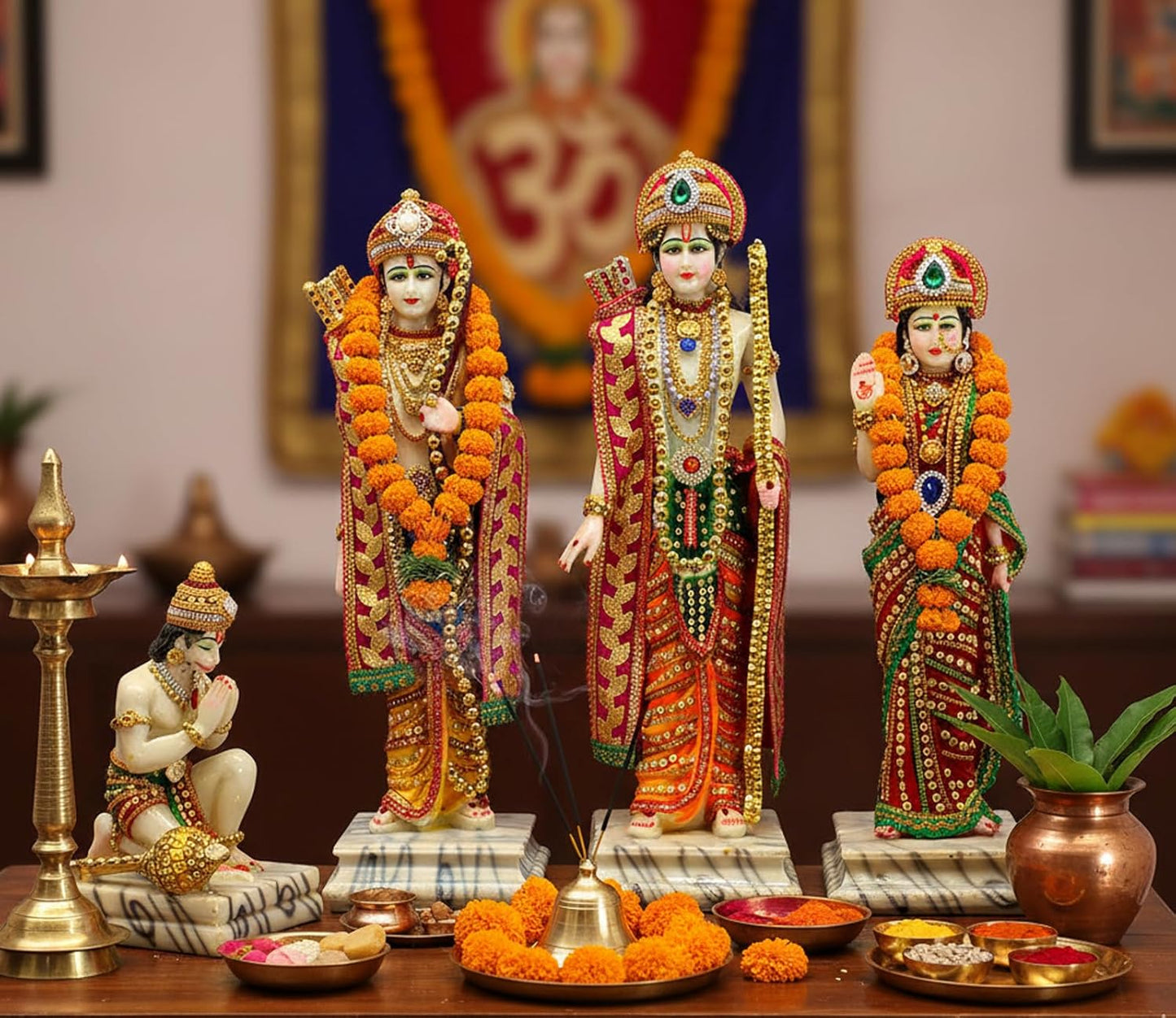 eSplanade Ram Darbar with Ram, Laxman, Sita and Hanuman Murti Idol Statue Sculpture | Decorative Idols - Home Decor | Resin - Multicolour - 18" Inches (Big Size)