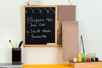 IVEI DIY MDF Black Board- Dry Erase Board with DIY Panel, DIY Room Decor - Black Board with Duster and & Chalk