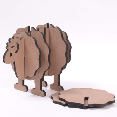 IVEI MDF DIY Coasters with Holder - MDF Plain Wooden Coasters & Holder Blank Cutouts for Painting Wooden Sheet Craft, Decoupage, Resin Art Work & Decoration - Set of 6 Coasters-- Hedgehog & Sheep